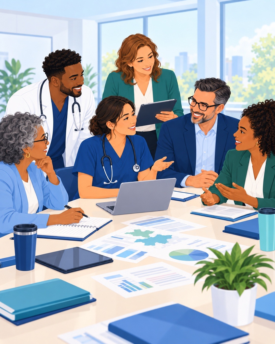 Healthcare professionals meeting to plan workforce training